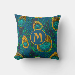 Monogram Peacock Feather Abstrakt Kudde