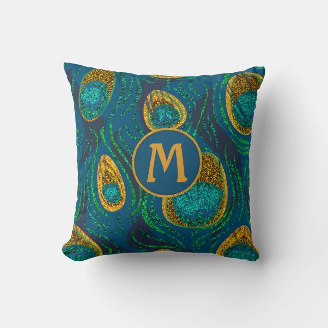 Monogram Peacock Feather Abstrakt Kudde (Framsida)