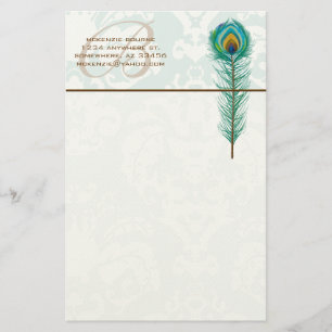 Monogram Peacock Feather Stationery Brevpapper