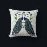 Monogram PEACOCK HEART Bröllop-årsdagen Anpassning Kudde<br><div class="desc">Den attraktiva Peacock-julen är en levande blå grönt med fjädrar. Du kan redigera mallens fält med hjälp av fliken Anpassa eller Anpassa.</div>