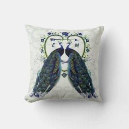 Monogram PEACOCK HEART Bröllop-årsdagen Anpassning Kudde