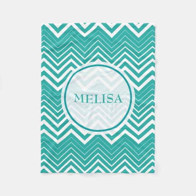 Monogram Peacock och White Zigzag Chevron Fleecefilt (Framsidan)