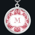 Monogram Pendant Initialer Necklace Red Damask Silverpläterat Halsband<br><div class="desc">Monogram Pendant Initialer Necklace Red Damask. Personlig Julbild Pendant Modern Cute Necklace med rött dammmönster och elegant. Anpassa och anpassa den här vännen med din egen text,  monogram,  initialer,  datum för att skapa en unik julklapp till din familj och dina vänner! Ändra bara texten till din!)</div>