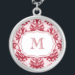 Monogram Pendant Initialer Necklace Red Damask Silverpläterat Halsband<br><div class="desc">Monogram Pendant Initialer Necklace Red Damask. Personlig Julbild Pendant Modern Cute Necklace med rött dammmönster och elegant. Anpassa och anpassa den här vännen med din egen text,  monogram,  initialer,  datum för att skapa en unik julklapp till din familj och dina vänner! Ändra bara texten till din!)</div>