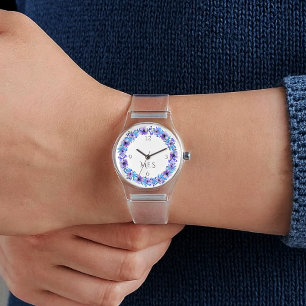 Monogram, Penséer Lila och Blå Genomskinlig Siliko Armbandsur