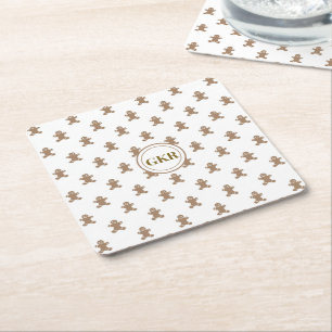 Monogram, Pepparkaksgubbe Mönster Underlägg Papper Kvadrat