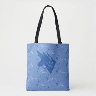 Monogram Periwinkle Blå Whimsical Grafisk Klotter Tygkasse
