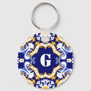 Monogram periwinkle, blue och gult Azulejos Nyckelring