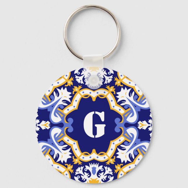 Monogram periwinkle, blue och gult Azulejos Nyckelring (Framsida)