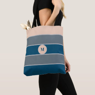 Monogram Persika Grå Blå Randig Modern Chic Tygkasse