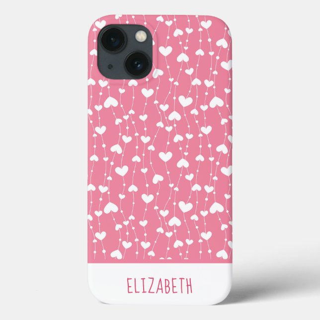 Monogram Personalize Rosa White Hearts Girly (Baksida)