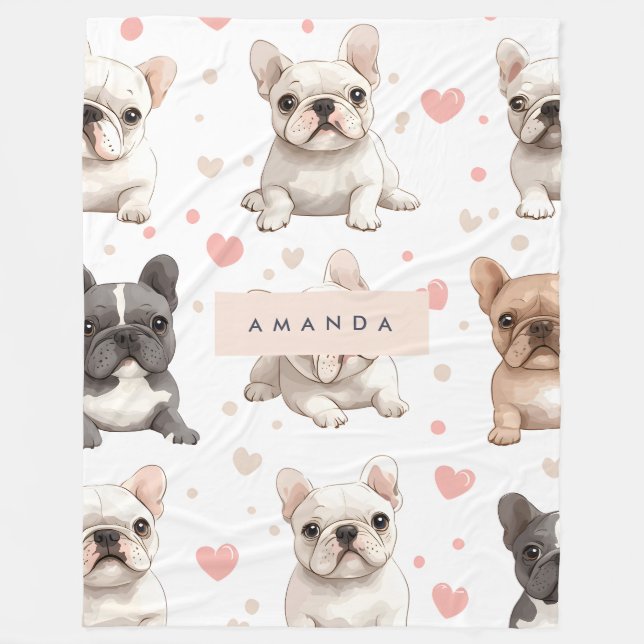 Monogram Personlig Adsible Fransk Bulldog Fleecefilt (Framsidan)