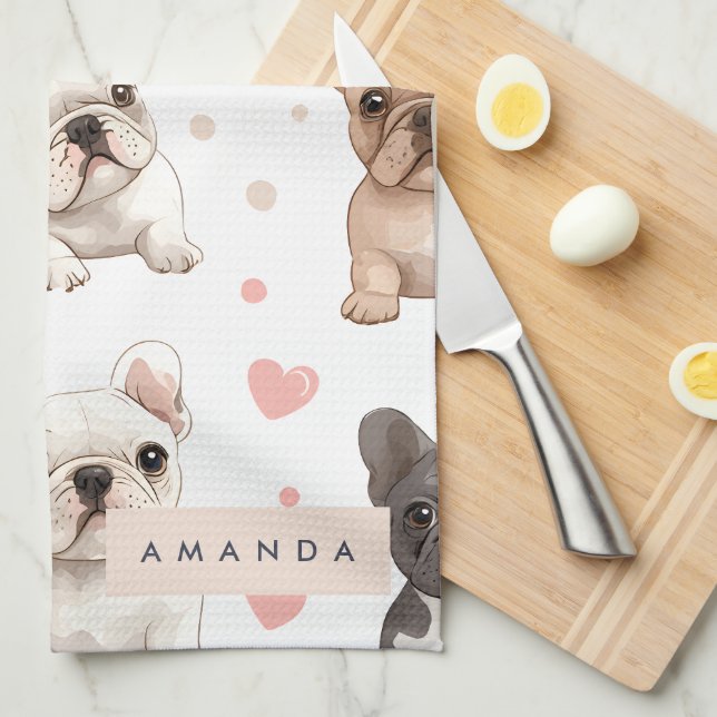 Monogram Personlig Adsible Fransk Bulldog Kökshandduk (Vikt i Fjärdedel)