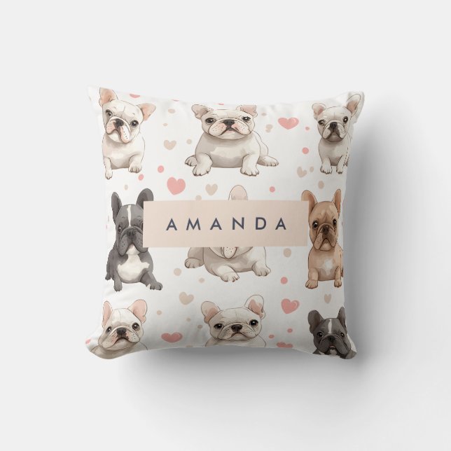 Monogram Personlig Adsible Fransk Bulldog Kudde (Framsida)