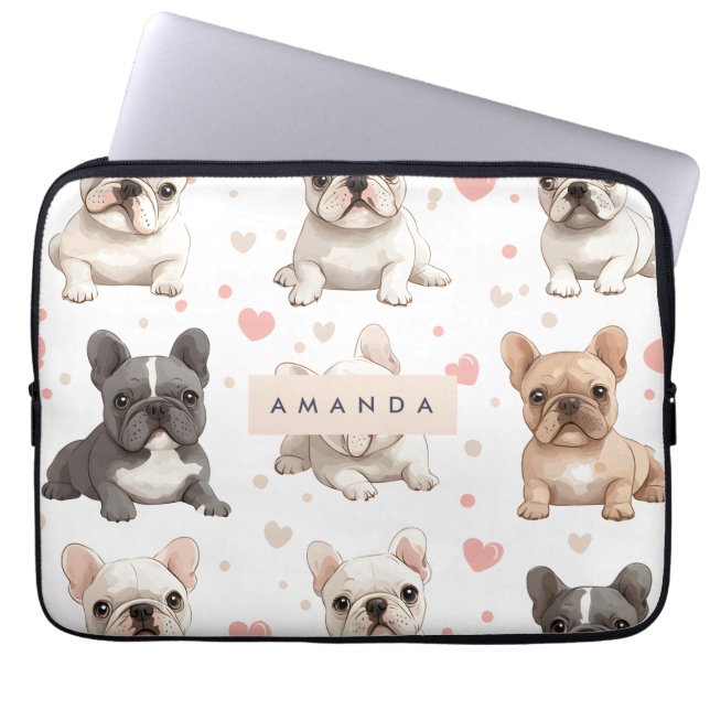 Monogram Personlig Adsible Fransk Bulldog Laptop Fodral (Framsidan)