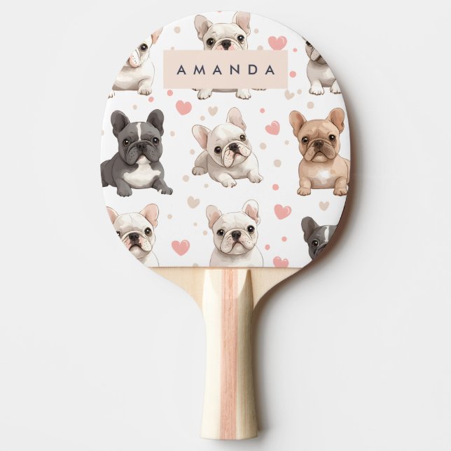 Monogram Personlig Adsible Fransk Bulldog Pingisracket (Framsidan)