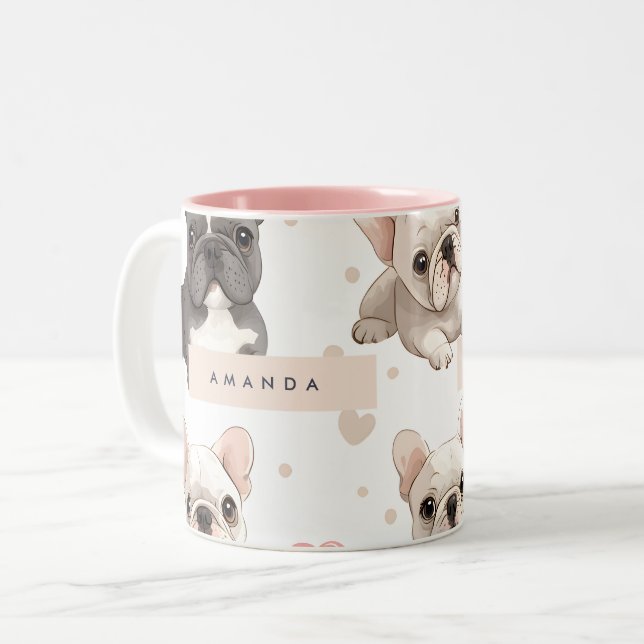 Monogram Personlig Adsible Fransk Bulldog Två-Tonad Mugg (Framsida vänster)