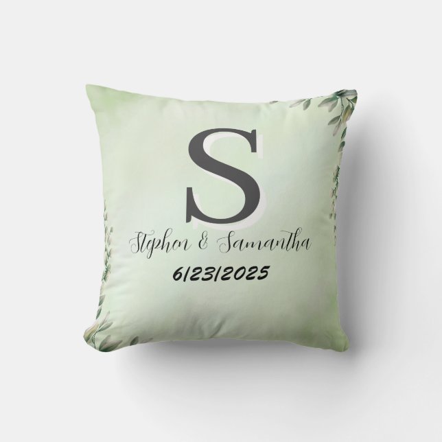 Monogram personlig boho bröllopsskickelse kastkudd kudde (Framsida)