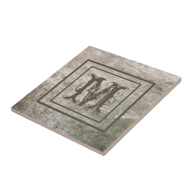 Monogram Personlig Brown Stone-utseende Rustic Kakelplatta (Sidan)