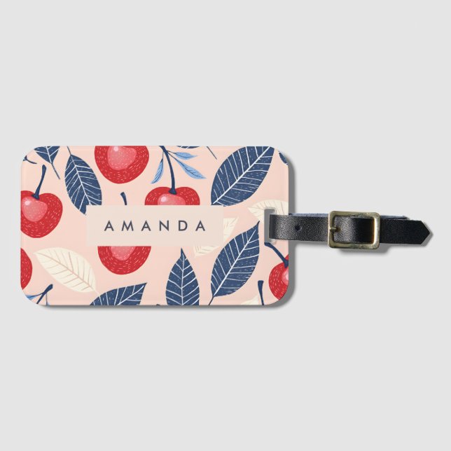 Monogram Personlig Cherry och Löv Mönster Bagagebricka (Framsida horisontal)