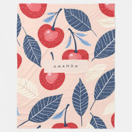 Monogram Personlig Cherry och Löv Mönster Fleecefilt