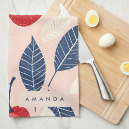 Monogram Personlig Cherry och Löv Mönster Kökshandduk
