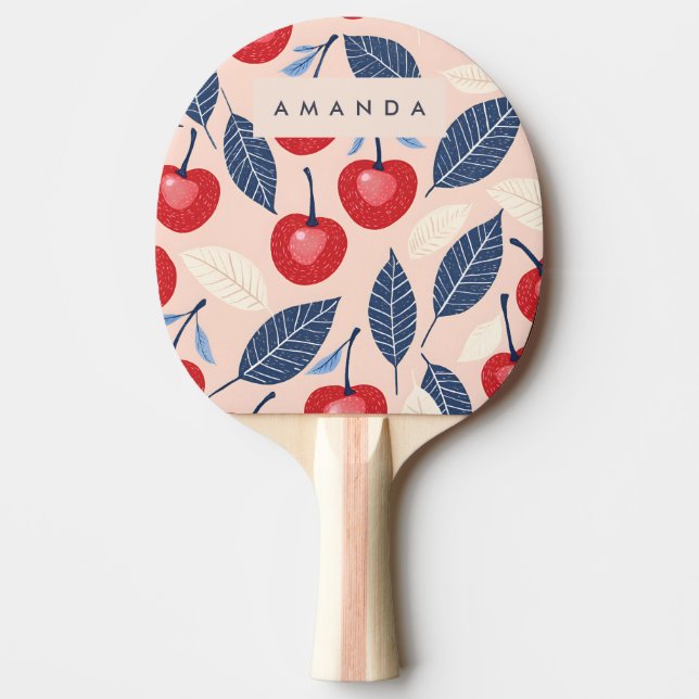 Monogram Personlig Cherry och Löv Mönster Pingisracket (Framsidan)