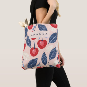 Monogram Personlig Cherry och Löv Mönster Tygkasse
