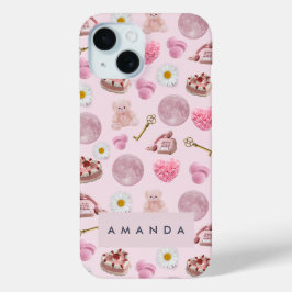 Monogram Personlig Coquette Rosa Måne Feminine