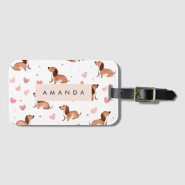 Monogram Personlig Cute Dachshund Hund Bagagebricka