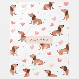 Monogram Personlig Cute Dachshund Hund Fleecefilt