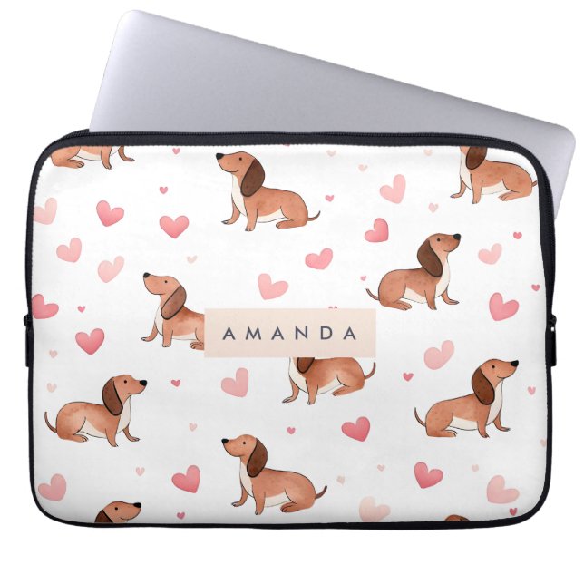 Monogram Personlig Cute Dachshund Hund Laptop Fodral (Framsidan)