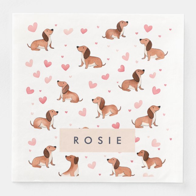 Monogram Personlig Cute Dachshund Hund Pappersservett (Framsida)