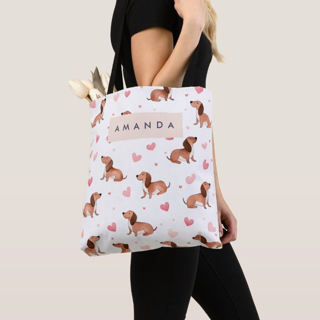 Monogram Personlig Cute Dachshund Hund Tygkasse (Närbild)