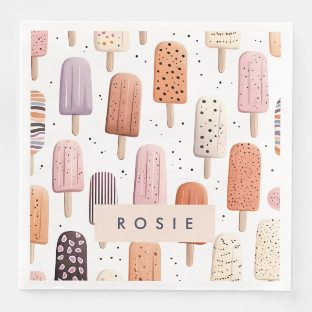Monogram Personlig Cute Popsicle Mönster Pappersservett (Framsida)