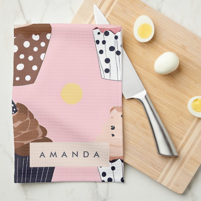 Monogram Personlig Cute Sweet Cupaka Kökshandduk (Vikt i Fjärdedel)