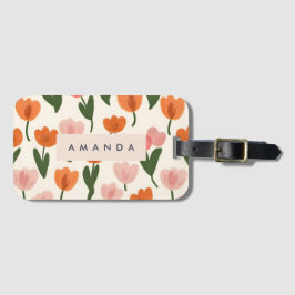 Monogram Personlig Cute Vår Tulip Mönster Bagagebricka