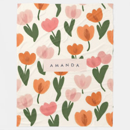 Monogram Personlig Cute Vår Tulip Mönster Fleecefilt