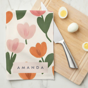 Monogram Personlig Cute Vår Tulip Mönster Kökshandduk
