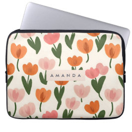 Monogram Personlig Cute Vår Tulip Mönster Laptop Fodral