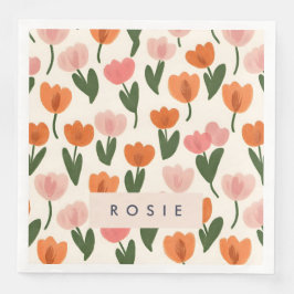 Monogram Personlig Cute Vår Tulip Mönster Pappersservett