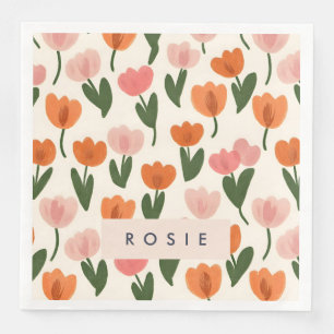Monogram Personlig Cute Vår Tulip Mönster Pappersservett