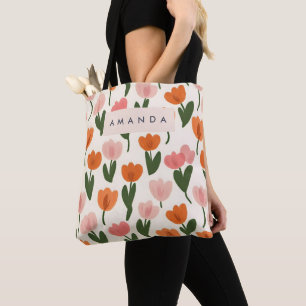 Monogram Personlig Cute Vår Tulip Mönster Tygkasse