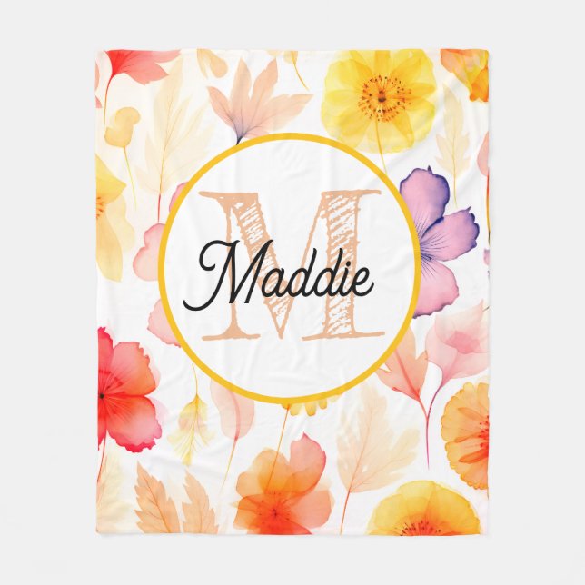 Monogram personlig filt filt blomma (Framsidan)