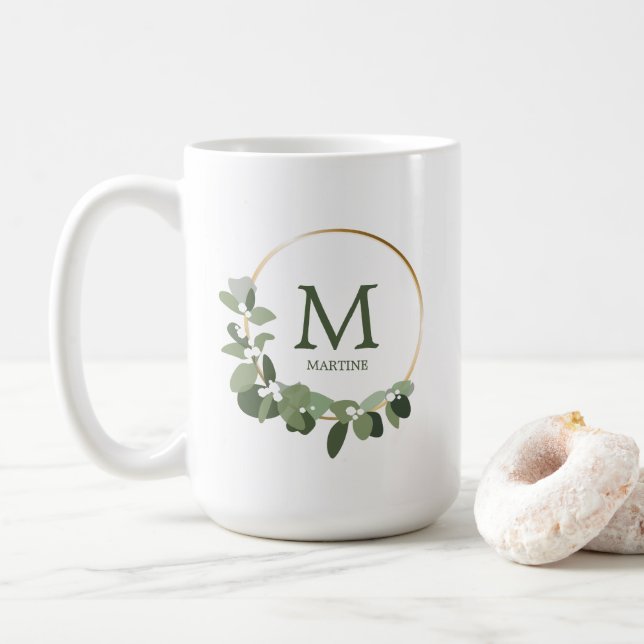 Monogram Personlig Jul Modern andedräkt Kaffemugg (Med munk)