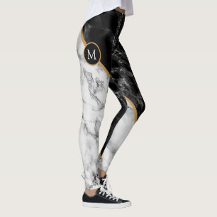 Monogram Personlig Leggings Black White Marble