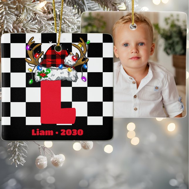 Monogram-Personlig med Namn-julafton Julgransprydnad Keramik (Skapare uppladdad)