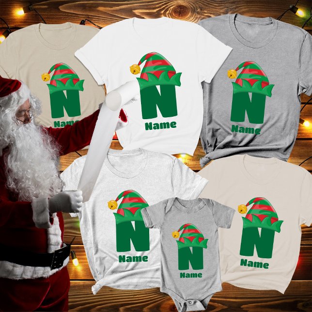 Monogram-Personlig med Namn-julafton T Shirt (Skapare uppladdad)