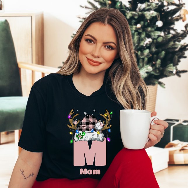 Monogram Personlig med Namn Rosa jul T Shirt (Skapare uppladdad)