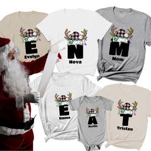 Monogram Personlig med Namn Rosa jul T Shirt